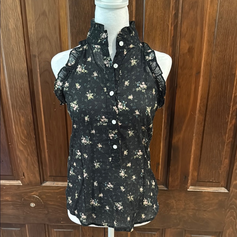 Anthropologie Black Floral Button Down Top